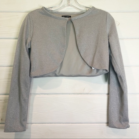 Ava & Yelly Shimmer Crop Long Sleeve Cardigan - Picture 1 of 6